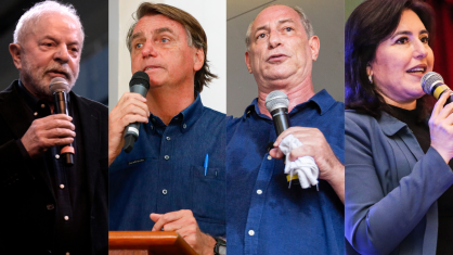 Presidenciáveis Lula (PT), Bolsonaro (PL), Ciro Gomes (PDT) e Simone Tebet (MDB)