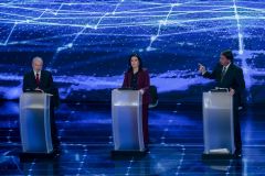 Jair Bolsonaro aponta para Luiz Inácio Lula da Silva durante debate na Band