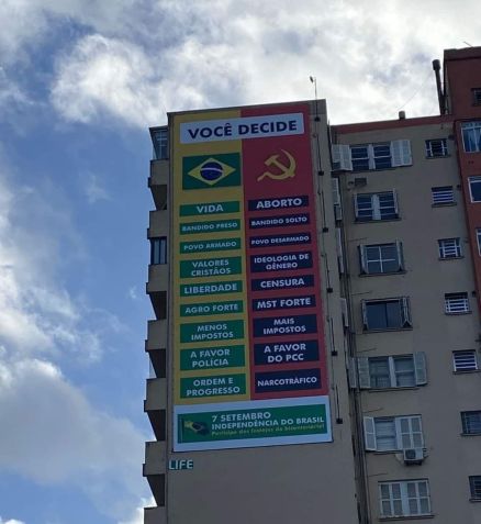 Painel em Porto Alegre que relacionava a esquerda a facção criminosa / Reprodução/Redes Sociais