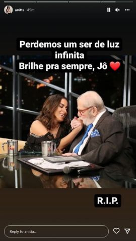 Anitta lamenta a morte de Jô Soares. / Instagram / Reprodução