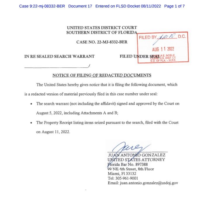 Notificação da Justiça dos EUA no caso Trump x FBI / Reprodução/CNN