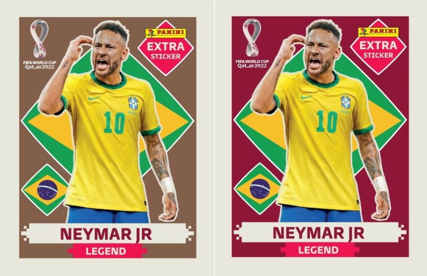Figurinhas raras do Neymar na versão bronze e bordô. Foto: Gabriela Albach/Panini/Divulgação
