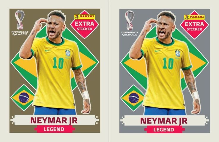 Figurinhas raras do Neymar na versão ouro e prata. Foto: Gabriela Albach/Panini/Divulgação