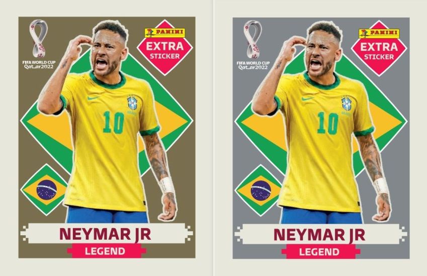 Figurinhas raras do Neymar na versão ouro e prata. Foto: Gabriela Albach/Panini/Divulgação