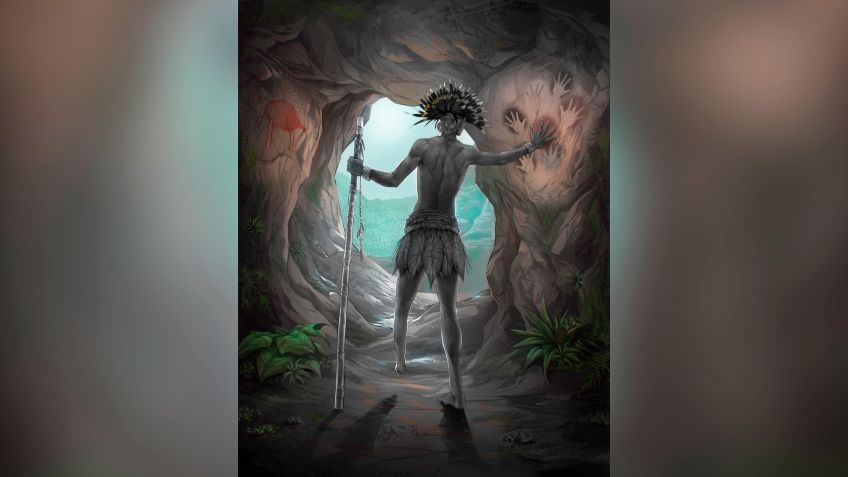 Rreconstrução de um artista do amputado mais antigo conhecido, que viveu em uma comunidade artística há 31 mil anos em Bornéu. / jose garcia / griffith university