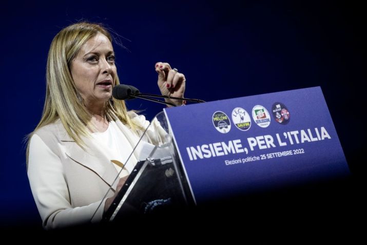 Giorgia Meloni, líder dos Irmãos da Itália, fala durante o comício de encerramento da coalizão de centro-direita, em 22 de setembro de 2022 em Roma, Itália / Alessandra Benedetti - Corbis/Corbis via Getty Images