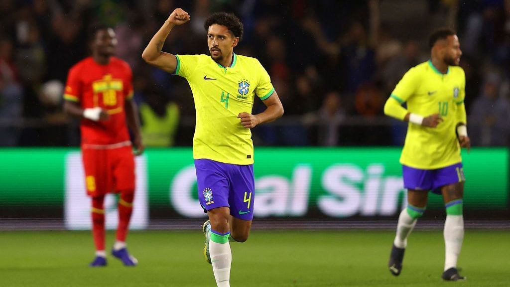 Marquinhos comemora gol em amistoso contra Gana
