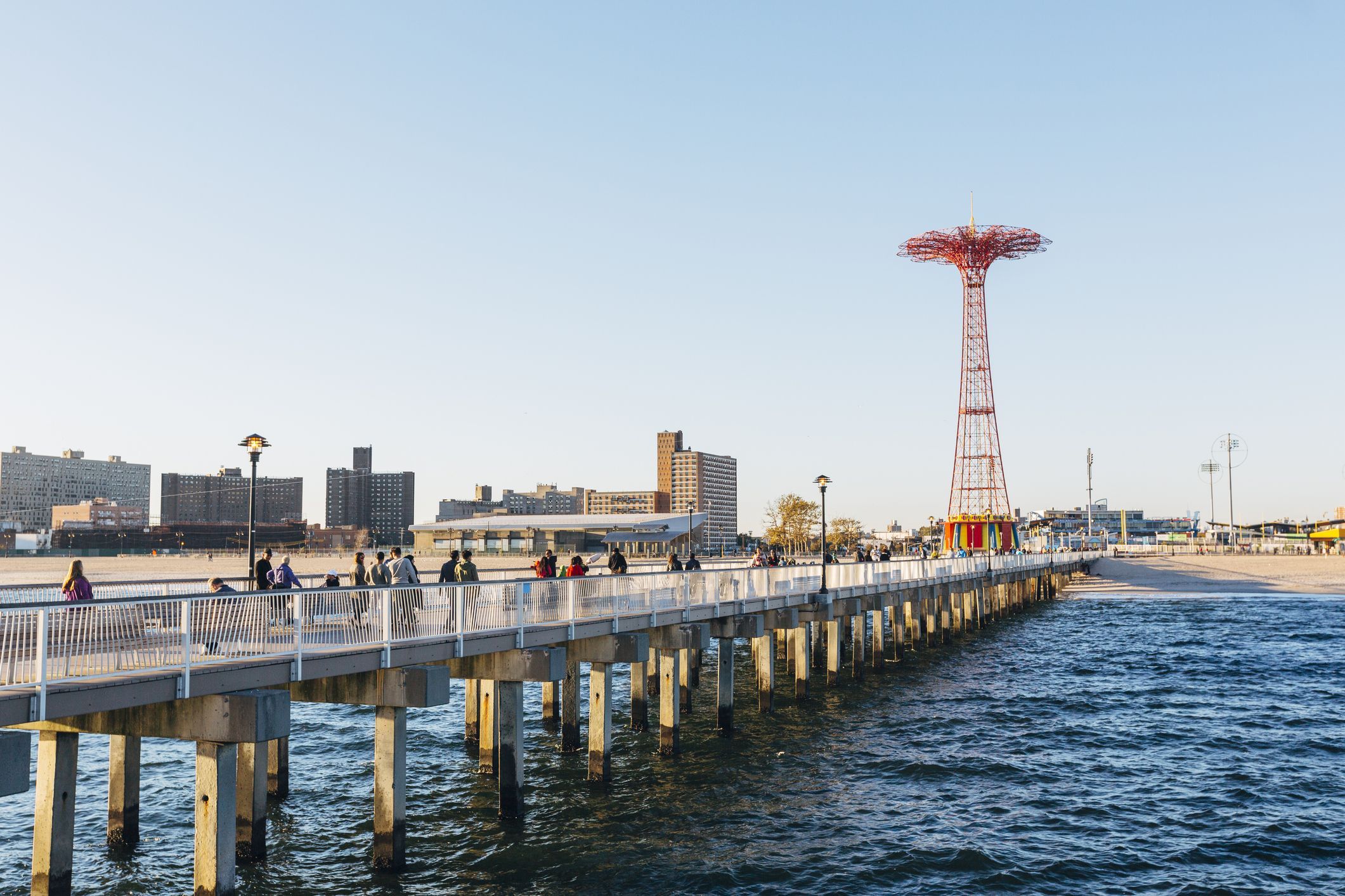 The Coney Island pier and parachute jump, Brighton Beach, Brooklyn, New York City, NY, USA