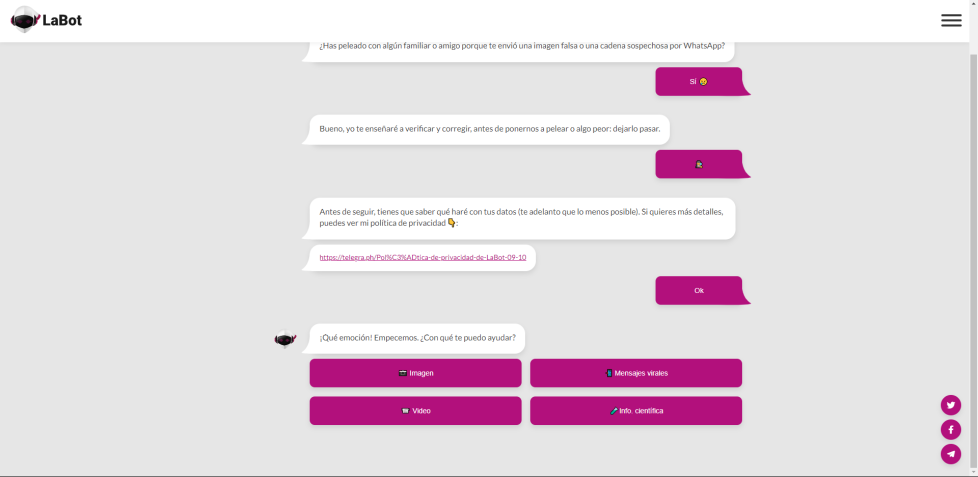 Verificador de informações e fake news chileno / Reprodução