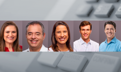 Marília Arraes, Danilo Cabral, Raquel Lyra, Miguel Coelho e Anderson Ferreira, candidatos ao governo de Pernambuco