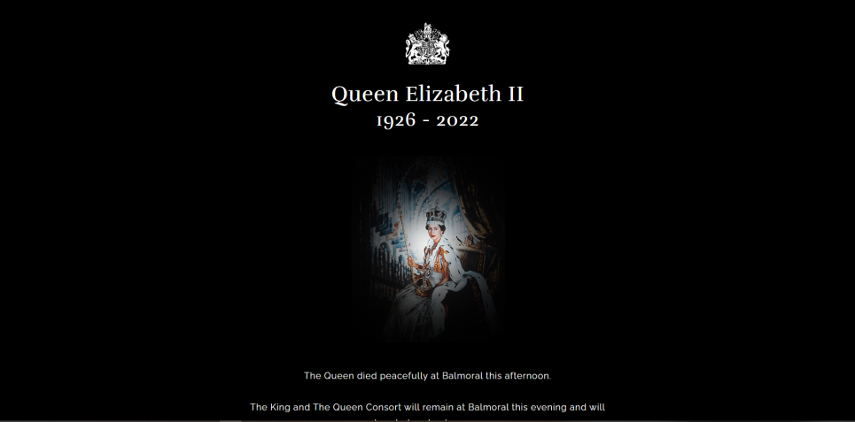 Site da família real anuncia a morte da rainha Elizabeth II / Reprodução