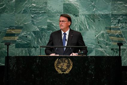 Presidente Jair Bolsonaro (PL) durante discurso na Assembleia-Geral da ONU