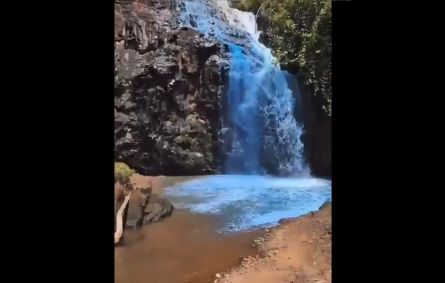 Cachoeira no Mato Grosso teve água tingida de azul durante chá revelação