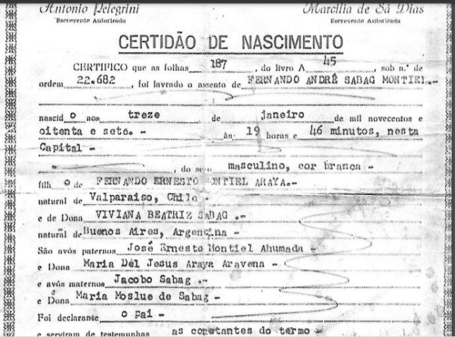 Certidão de nascimento de suspeito de tentativa de atentado contra Cristina Kirchner / Reprodução/Polícia Argentina