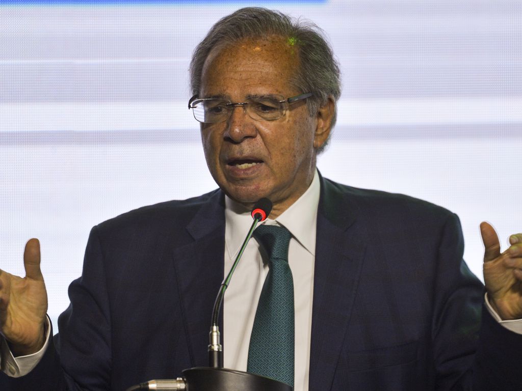 O ministro da Economia, Paulo Guedes, durante palestra de abertura do Painel Telebrasil Summit 2022.