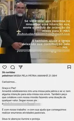 | Postagem do Padre Kelmon pedindo por doações por PIX. Fonte: Instagram do Padre Kelmon / Projeto Comprova