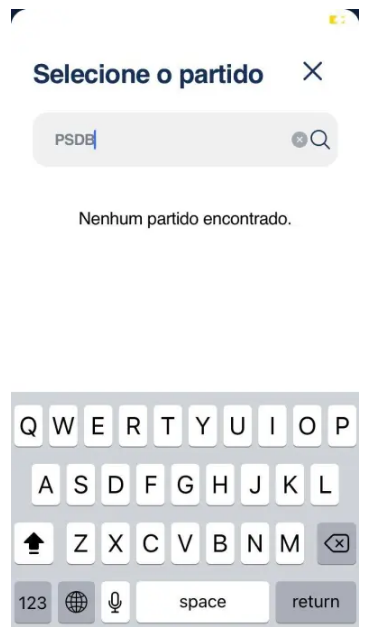 | Ao tentar buscar o PSDB como partido para denunciar, o Pardal não reconhece a sigla também, porque, assim como o PT, ela compõe federação partidária / Projeto Comprova