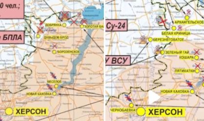 Montagem compara o território ocupado pela Rússia na região de Kherson, na Ucrânia, em 3 e 4 de outubro de 2022