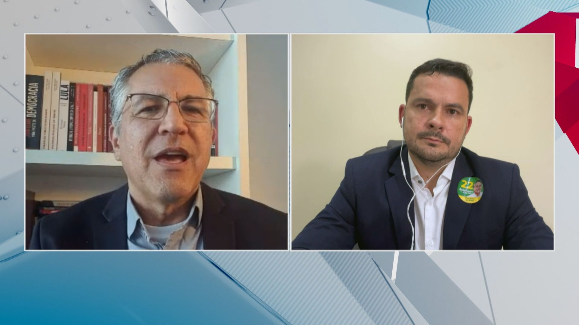 Os deputados federais Alexandre Padilha (PT-SP) e Capitão Alberto Neto (PL-AM) em participação no Debate CNN
