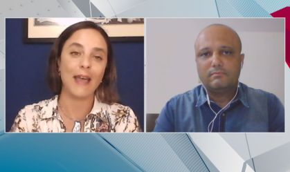 A deputada federal Fernanda Melchionna (PSOL-RS) e o deputado federal Major Vitor Hugo (PL-GO) em participação no Debate CNN