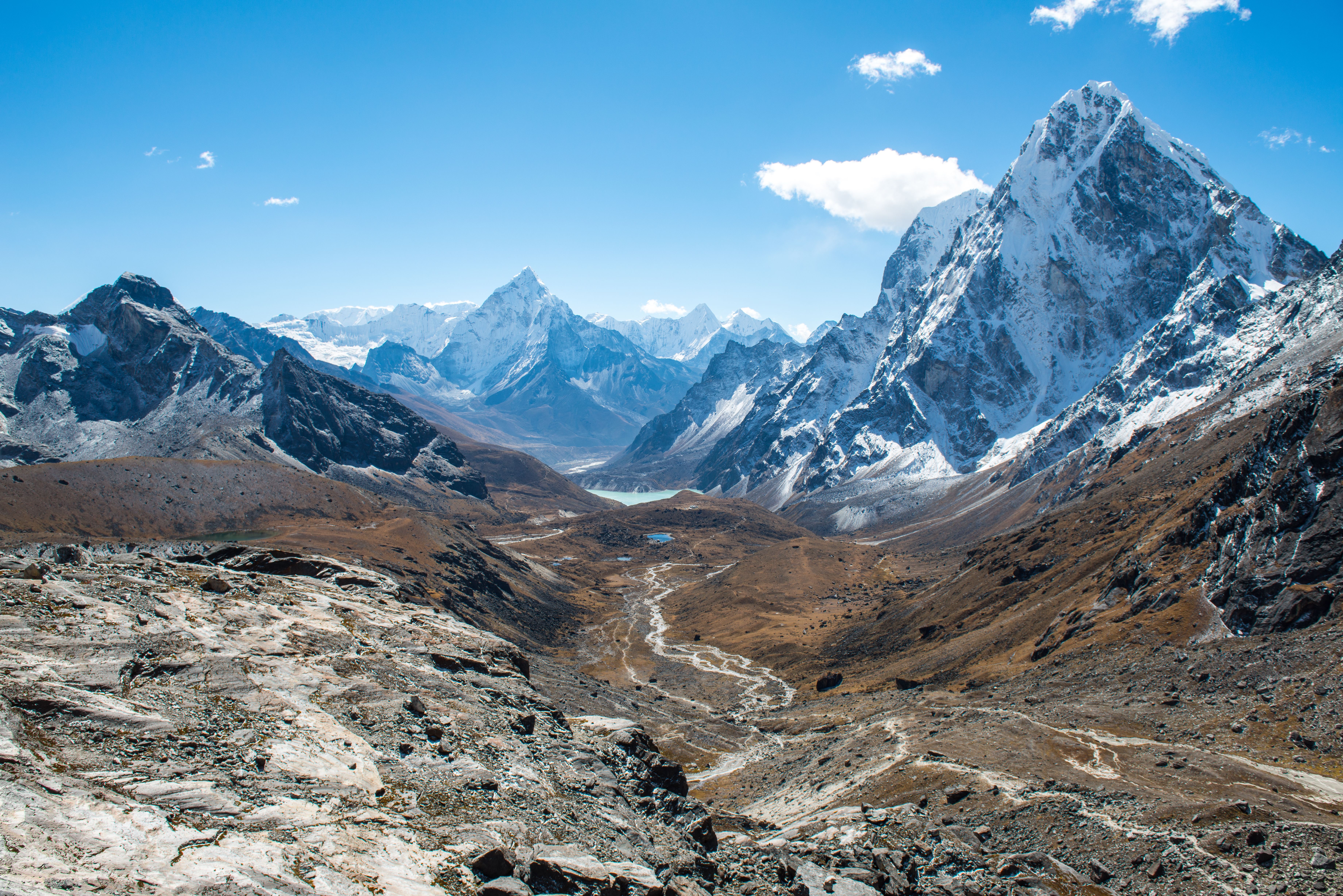 Beautiful landscape of Himalayas mountain range view from the way to Cho La pass, Nepal.