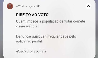 E-título exibe mensagem sobre impedimento de voto: "crime eleitoral"