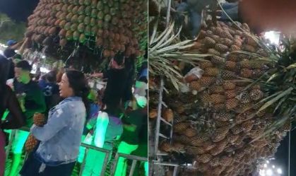 Grande escultura de abacaxis cai ao final de evento em Pernambuco