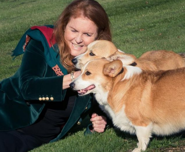 Sarah Fergusson posta primeira foto ao lado de dois cães que pertenciam à rainha