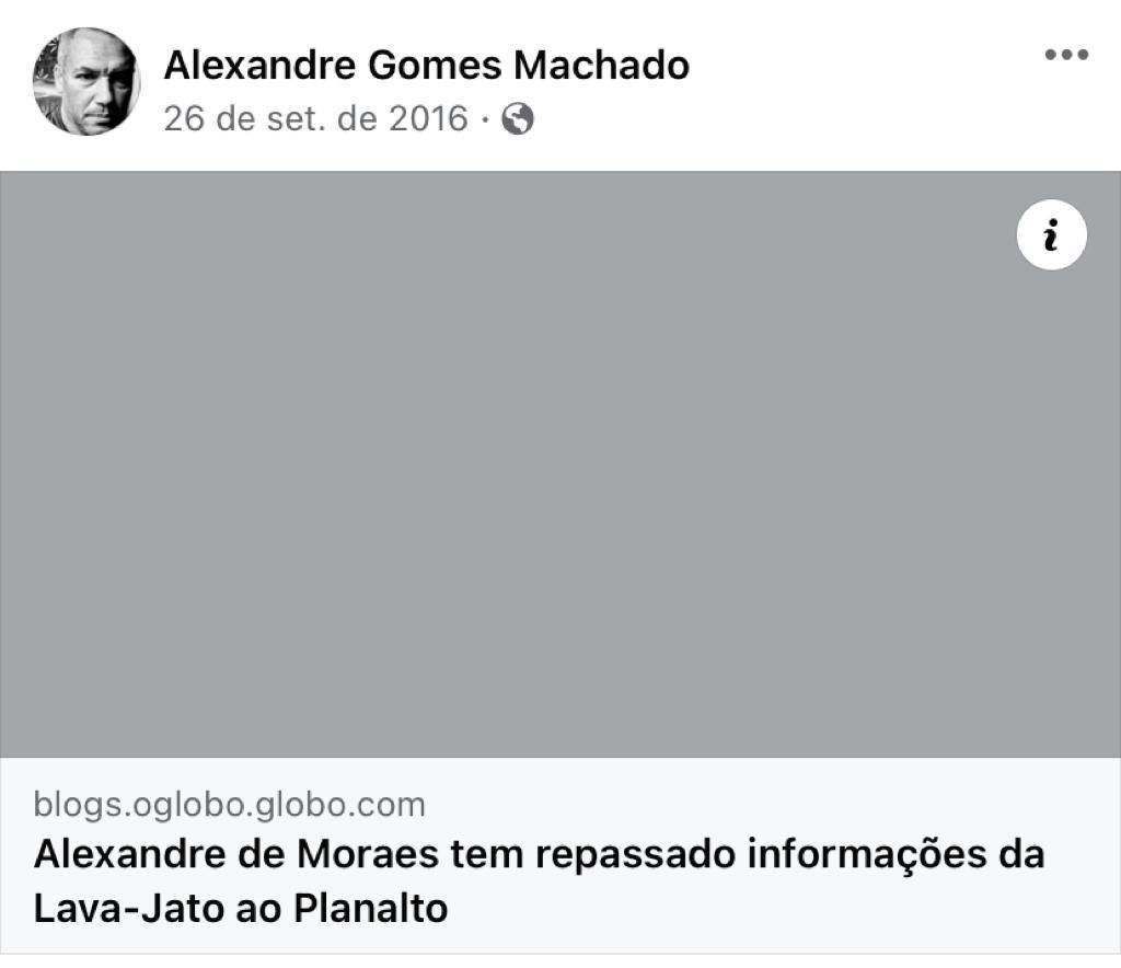 Publicação de Alexandre Machado, servidor exonerado do TSE, em setembro de 2016 / Reprodução/Redes Sociais