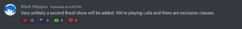 Mensagem publicada pelo baixista do Blink-182, Mark Hoppus, no aplicativo Discord. / Reprodução
