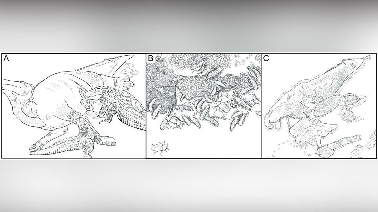 Impressão artística de como o dinossauro pode ter morrido. / Divulgação / North Dakota Geological Survey