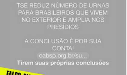 É falso que TSE ampliou número de urnas dentro dos presídios