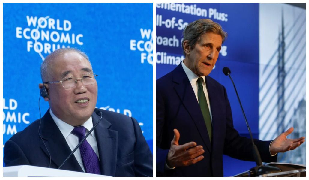 Montagem com as fotos de Xie Zhenhua, representante da China na COP27, e John Kerry, dos Estados Unidos