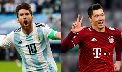 Os atacantes Lionel Messi, da Argentina, e Robert Lewandowski, da Polônia
