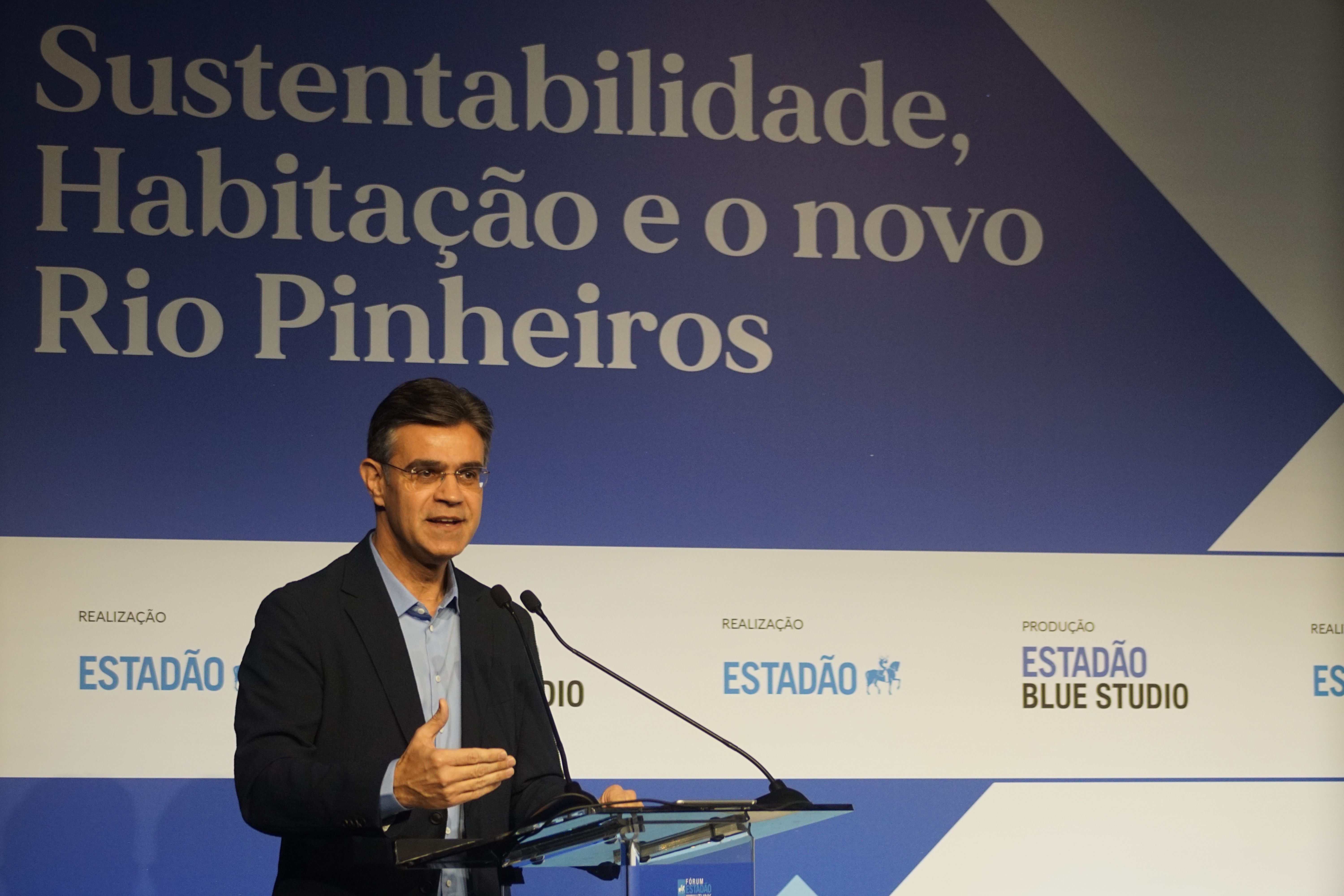 Governador de São Paulo, Rodrigo Garcia (PSDB), durante abertura do Fórum Estadão Think "Sustentabilidade, Habitação e o Novo Rio Pinheiros", nesta sexta-feira (25).