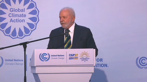 Presidente eleito Luiz Inácio Lula da Silva (PT) em discurso na COP27, no Egito, nesta quarta-feira (16).