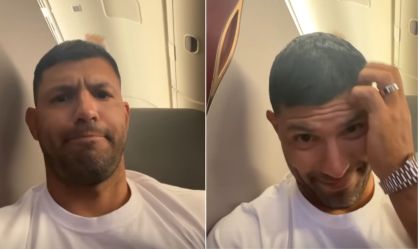 Agüero é surpreendido com festa de brasileiros em voo para o Catar; assista