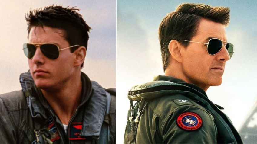 Tom Cruise em Top Gun -Ases Indomáveis (1986) e em Top Gun: Maverick (2022) / Montagem CNN/ Divulgação/ Paramount Pictures