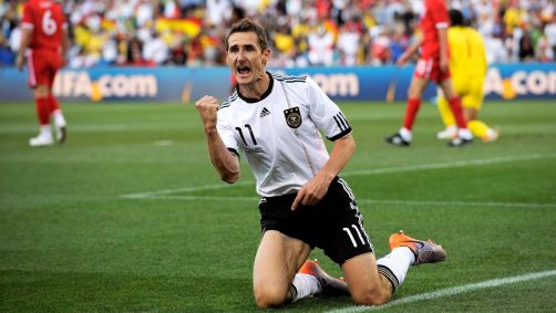 Miroslav Klose é o jogador com mais gols em Copa do Mundo até hoje, com 16 gols marcados pela seleção da Alemanha