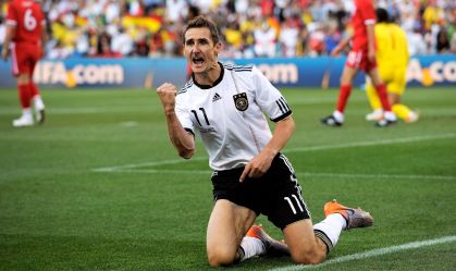 Miroslav Klose é o jogador com mais gols em Copa do Mundo até hoje, com 16 gols marcados pela seleção da Alemanha