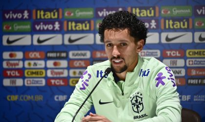 Marquinhos em entrevista coletiva após sessão de treinamento no CT da Juventus, em Turim, na Itália, em 17 de novembro de 2022