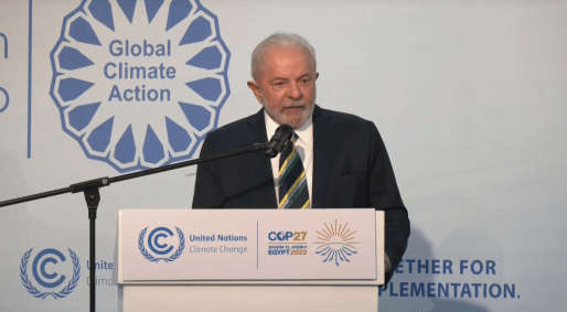 Presidente eleito Luiz Inácio Lula da Silva (PT) em discurso na COP27, no Egito, nesta quarta-feira (16).