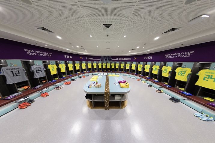 Vestiário da Seleção Brasileira no Lusail Stadium, em Doha, no Catar, para a estreia contra a Sérvia na Copa do Mundo / Reprodução/CBF