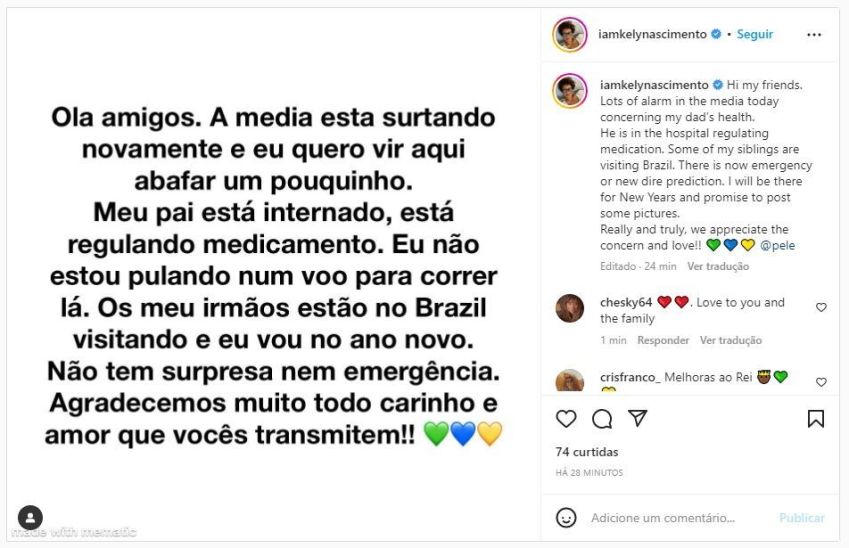 Filha de Pelé fala sobre internação / Reprodução/Instagram