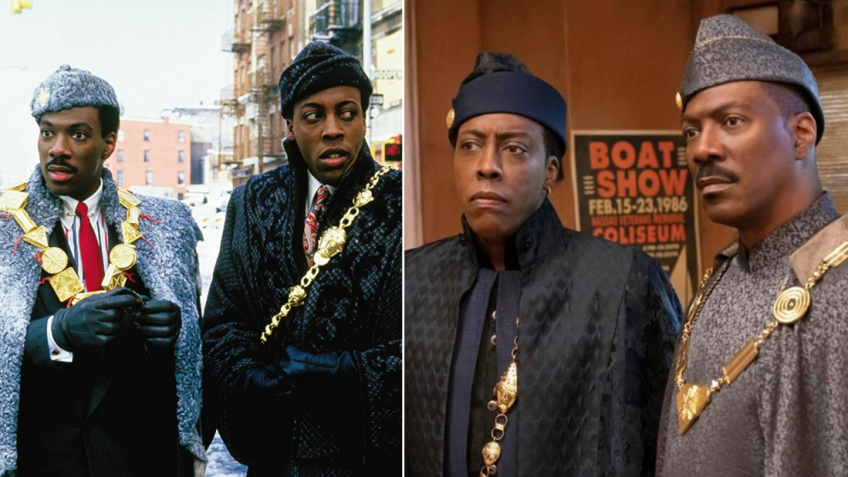 Eddie Murphy e Arsenio Hall em "Um Príncipe de Nova York" e "Um Príncipe em Nova York 2" / Montagem/ Divulgação/Paramount Pictures