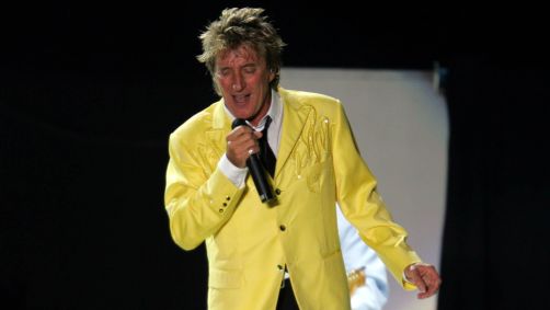 O cantor Rod Stewart durante apresentação em São Paulo