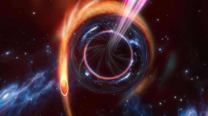 Este gráfico mostra como um evento de ruptura de maré pode parecer no espaço. Carl Knox/OzGrav/Swinburne University of Technology