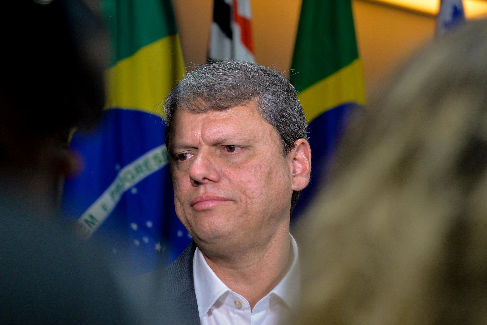 O governador de São Paulo, Tarcísio de Freitas, durante evento no Palácio dos Bandeirantes