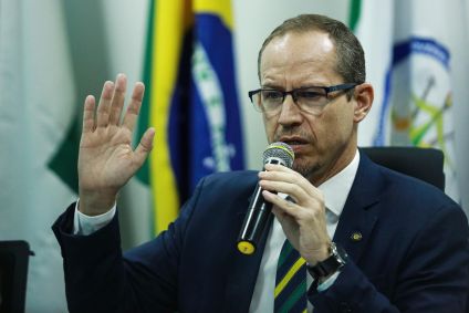O interventor federal na segurança pública do Distrito Federal, Ricardo Cappelli, em coletiva de imprensa sobre o relatório com informações sobre os ataques criminosos em Brasília