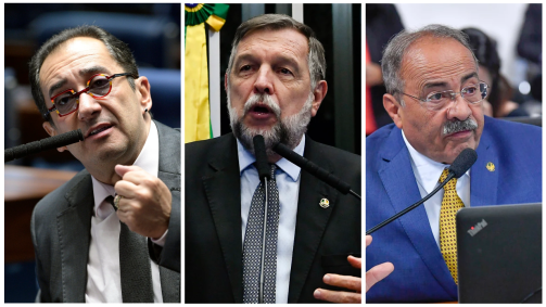 Jorge Kajuru (à esquerda), Flávio Arns (ao centro) e Chico Rodrigues (à direita)